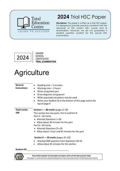 2024 Trial HSC Agriculture paper