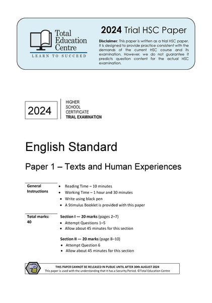 2024 Trial HSC English Standard Paper 1