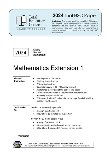 2024 Trial HSC Ext 1 Mathematics