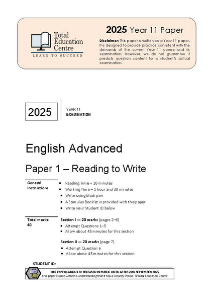 2025 English Advanced Year 11 - Paper 1