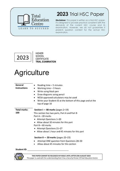 2023 Trial HSC Agriculture paper