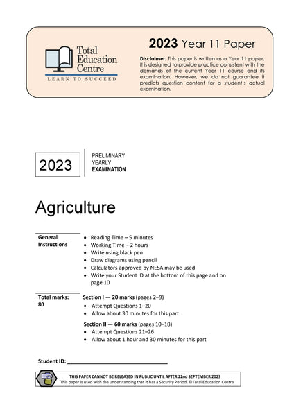 2023 Preliminary Agriculture (Yr 11)
