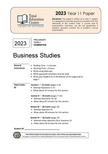 2023 Preliminary (Yr 11) Business Studies