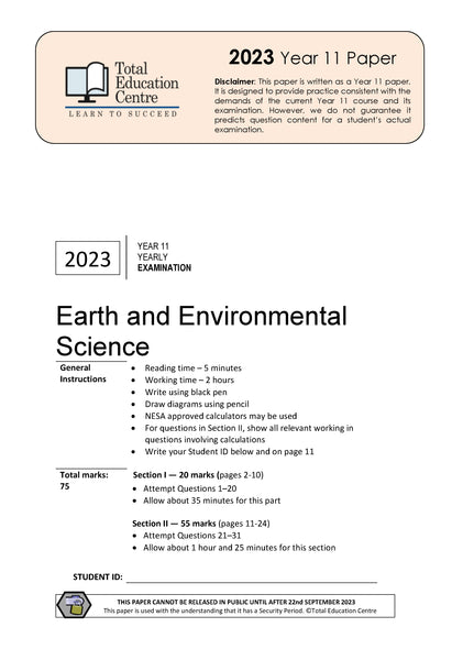 2023 Earth and Environmental Science Yr 11