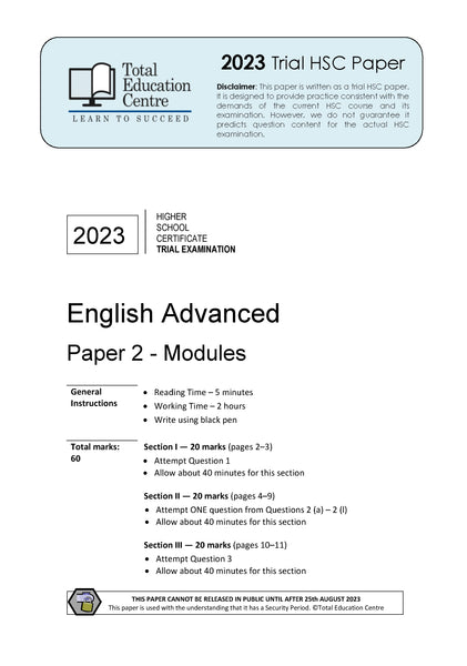 2023 Trial HSC English Advanced Modules Paper 2