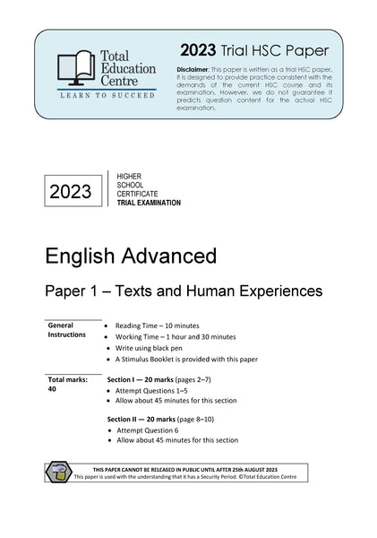 2023 Trial HSC English Advanced Paper 1