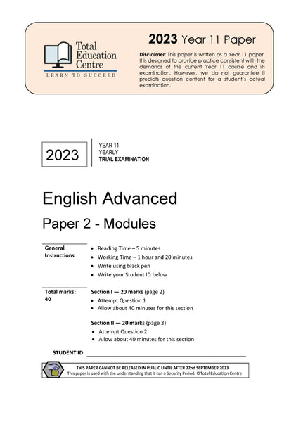 2023 English Advanced Year 11 - Paper 2 Modules