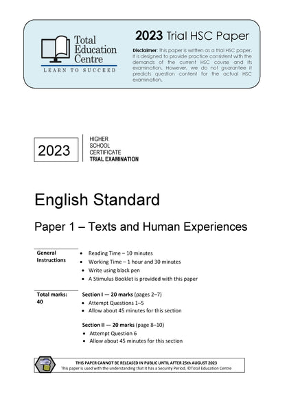 2023 Trial HSC English Standard Paper 1