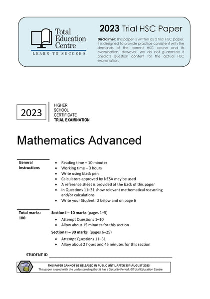 2023 Trial HSC Advanced Mathematics paper