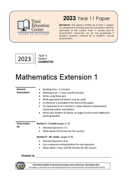 2023 Year 11 Extension 1 Mathematics