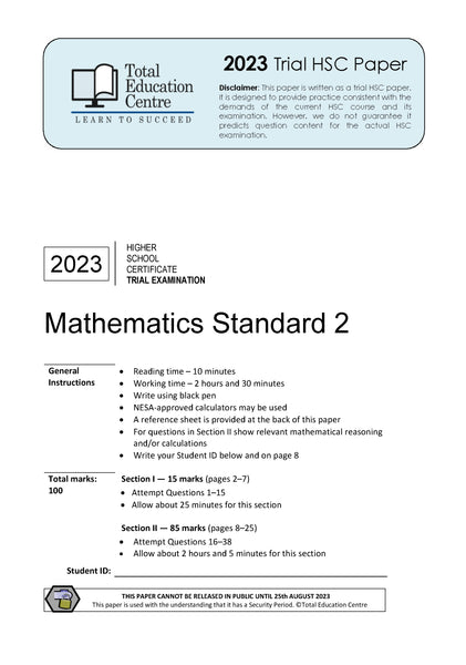 2023 Maths Standard 2 HSC Trial