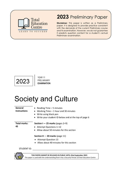 2023 Preliminary (Yr 11) Society and Culture