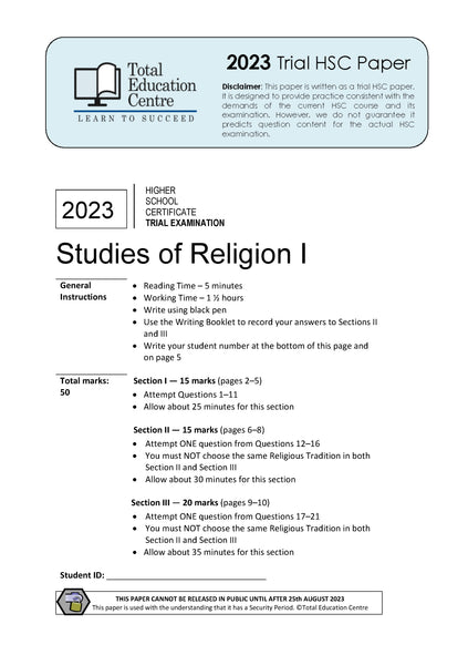 2023 Trial HSC Studies of Religion 1