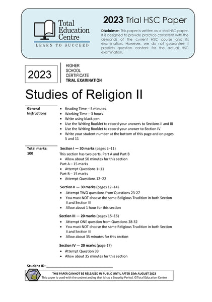 2023 Trial HSC Studies of Religion II