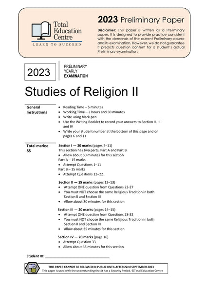 2023 Preliminary (Yr 11) Studies of Religion II