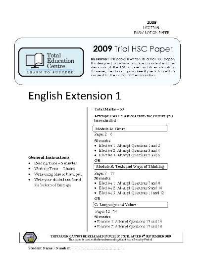 2009 Trial HSC English Extension 1