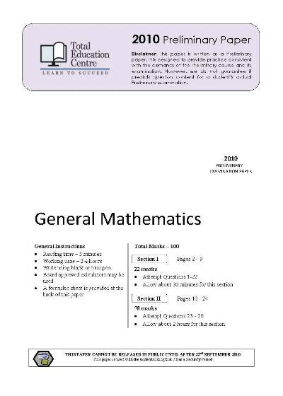 2010 Preliminary General Mathematics (Yr 11)
