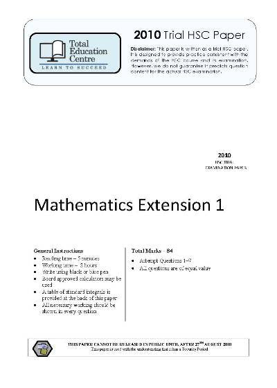 2010 Trial HSC Ext 1 Mathematics