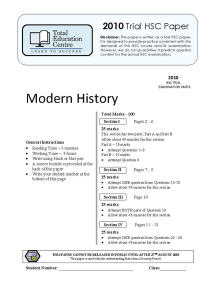 2010 Trial HSC   Modern History