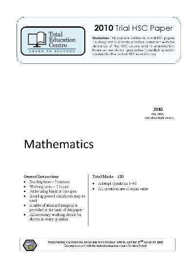 2010 Trial Mathematics paper