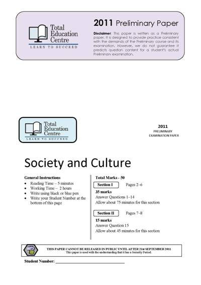 2011 Trial Prelim (Yr 11) Society and Culture