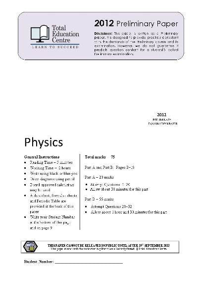 2012 Preliminary Physics (Yr 11)