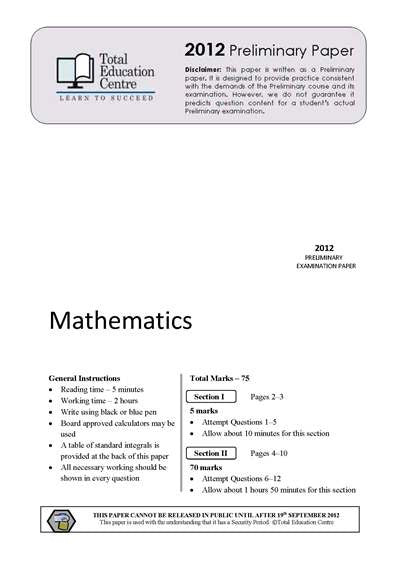 2012 Preliminary Mathematics (Yr 11)