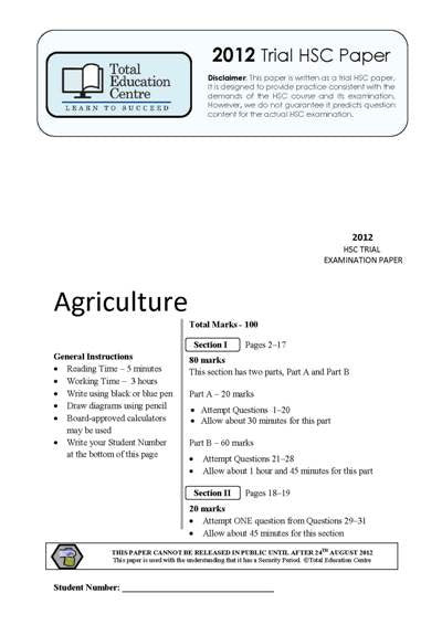 2012 Trial HSC Agriculture paper