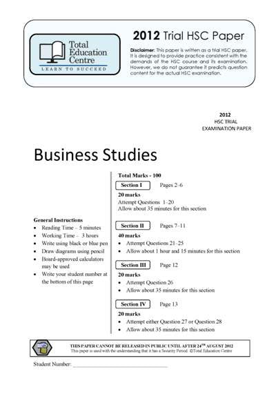 2012 Trial HSC Business Studies