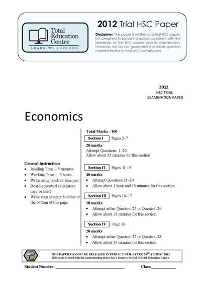 2012 Trial HSC Economics
