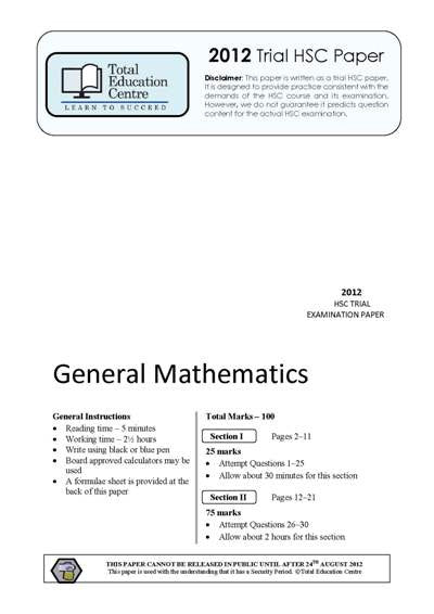 2012 Trial HSC General Mathematics