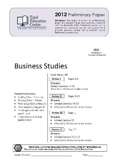 2012 Trial Prelim (Yr 11) Business Studies