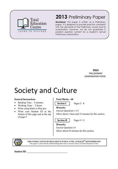 2013 Trial Prelim (Yr 11) Society and Culture