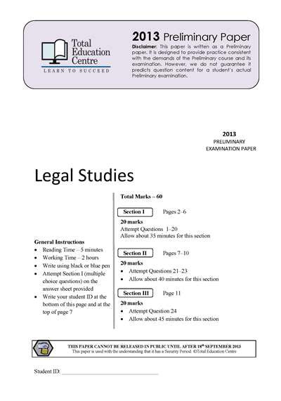 2013 Trial Prelim (Yr 11) Legal Studies