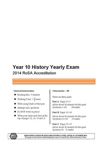 2014 Year 10 RoSA History Examination