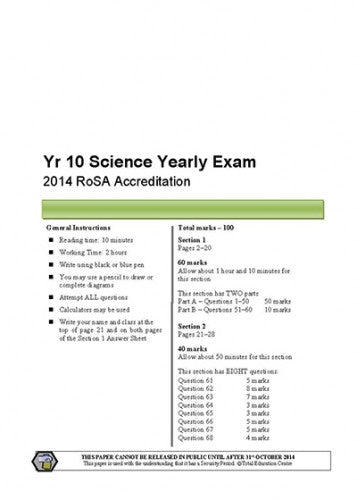2014 RoSA Year 10 Science exam