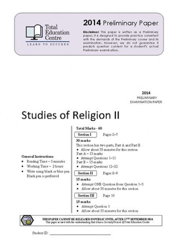 2014 Trial Prelim (Yr 11) Studies of Religion II