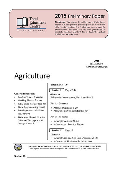 2015 Preliminary Agriculture (Yr 11)