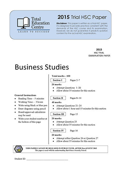 2015 Trial HSC Business Studies