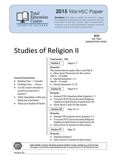 2015 Trial HSC Studies of Religion 2