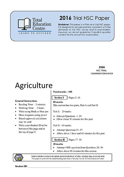 2016 Trial HSC Agriculture paper