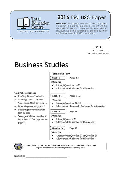 2016 Trial HSC Business Studies