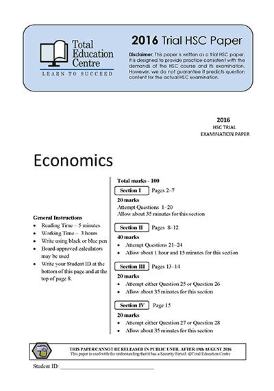 2016 Trial HSC Economics