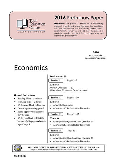 2016 Trial Prelim (Yr 11) Economics