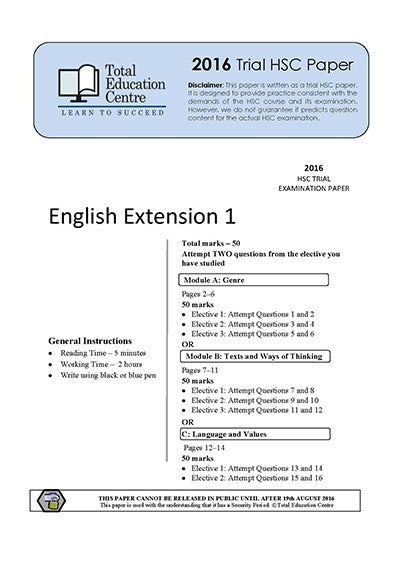 2016 Trial HSC English Extension 1