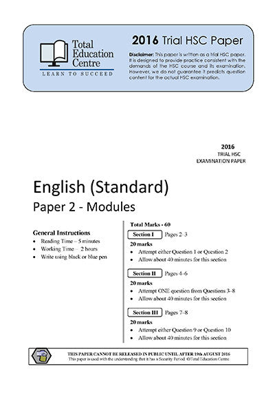 2016 Trial HSC English Standard Modules Paper 2
