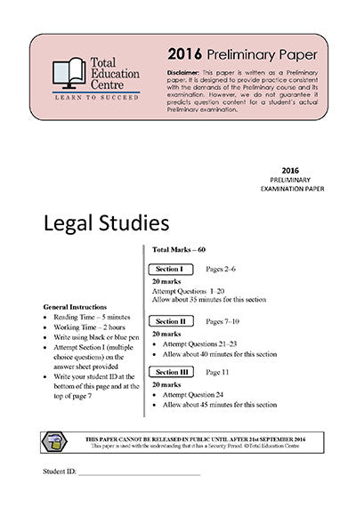 2016 Trial Prelim (Yr 11) Legal Studies