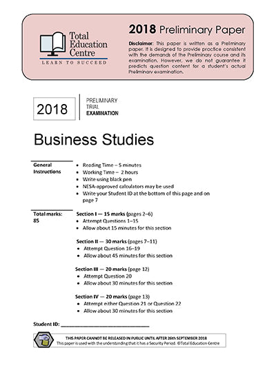 2018 Trial Prelim (Yr 11) Business Studies