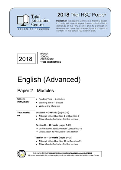 2018 Trial HSC English Advanced Modules Paper 2