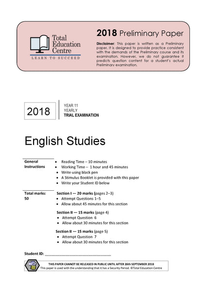 2018 English Studies Year 11